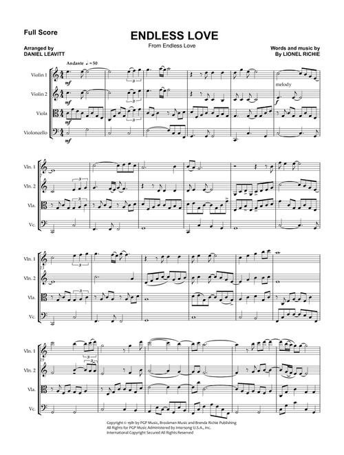 Endless Love (Arr. Daniel Leavitt) - Diana Ross & Lionel Richie (String Quartet)