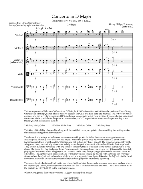 Concerto in D Major (TWV 40:202) (Arr. Kyle VanArsdalen) - Georg Philipp Telemann (Orchestra)