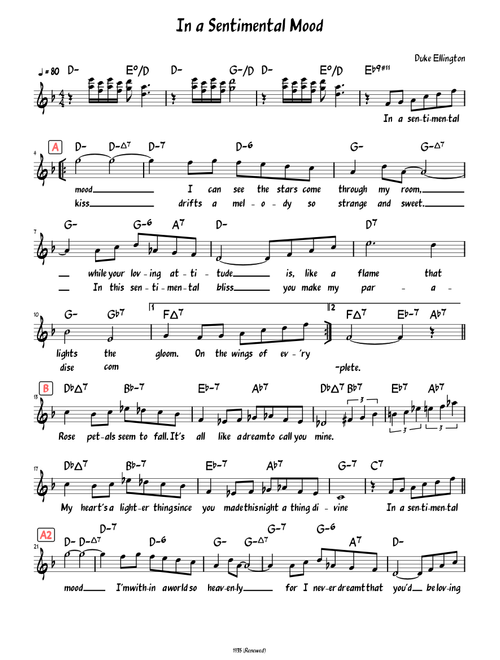 In a Sentimental Mood (lead sheet with lyrics )