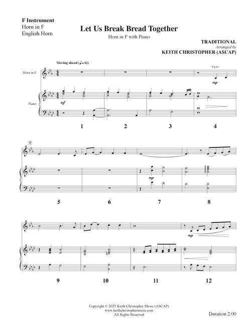 Let Us Break Bread Together on Our Knees (Arr. Keith Christopher) - Traditional (French Horn and Piano)