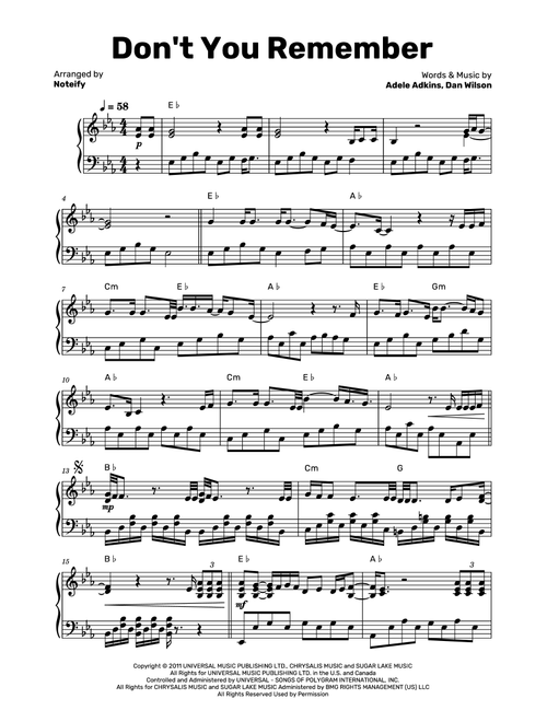Don't You Remember (Arr. Noteify) - Adele (Piano Solo)