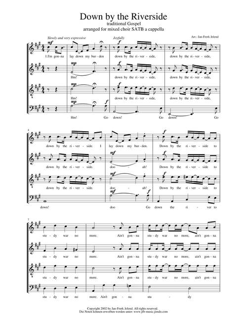 Down By The Riverside (Study War No More) - SATB Choir Arrangement (Arr. Jan-Frerk Jelend) - Trad Spiritual (Choral, SATB)