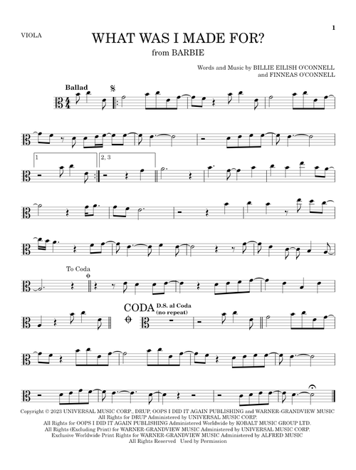What Was I Made For? (from Barbie) - Billie Eilish (Viola Solo)
