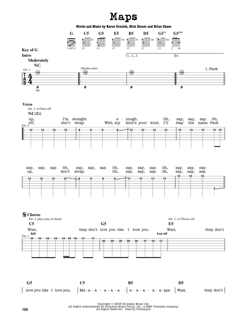 Maps - Yeah Yeah Yeahs (Guitar Lead Sheet)