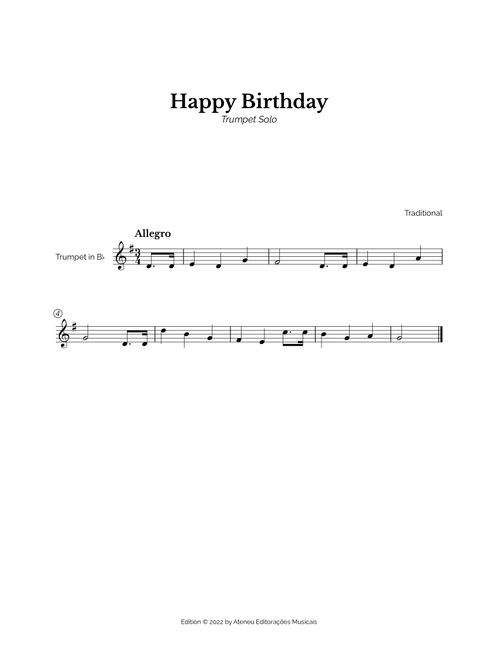 Happy Birthday for Easy Trumpet (Arr. Marcos Soares) - Traditional (Trumpet Solo)