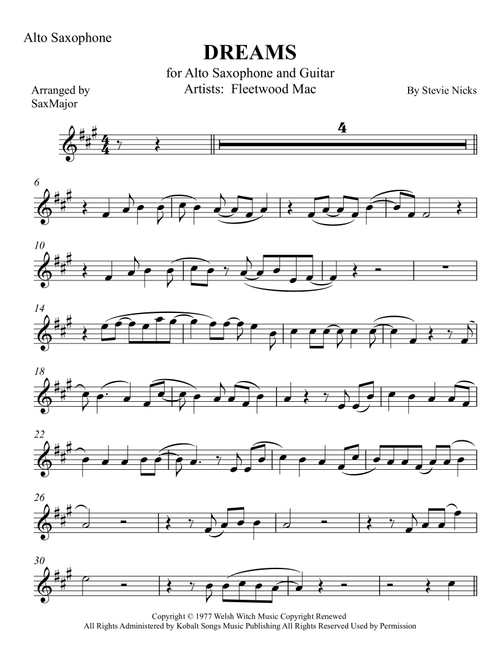 Dreams (Arr. SaxMajor) - Fleetwood Mac (Alto Sax Solo)