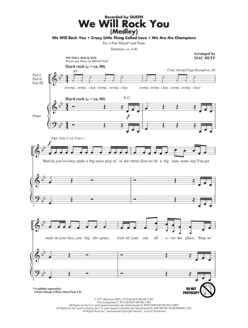 We Will Rock You (Medley) (arr. Mac Huff) - Queen (Choral, 3-Part Mixed)