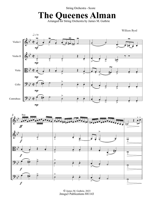 Byrd: The Queenes Alman for String Orchestra - Score Only (Arr. James M. Guthrie) - William Byrd (Orchestra)