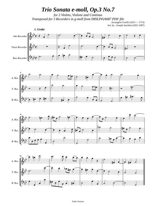 Corelli, A. _ Trio Sonata e-moll, Op.3 No.7 [3 Recorders]