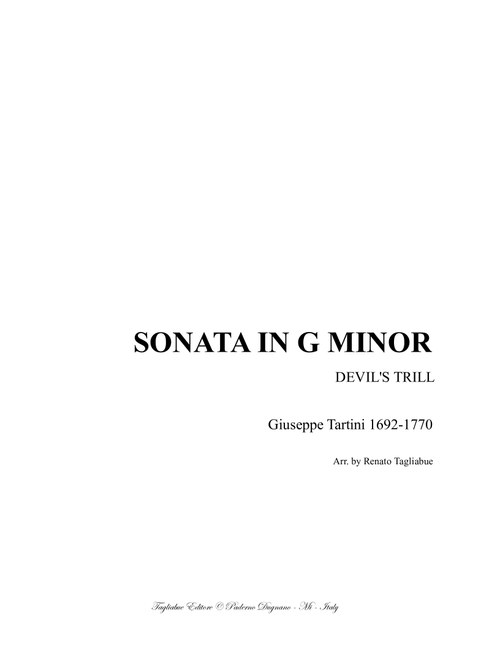 SONATA IN G MINOR - DEVIL'S TRILL - G. Tartini - Arr. for Violin and Piano - With Violin part (Arr. Renato Tagliabue) - Giuseppe Tartini (Instrumental Duet)