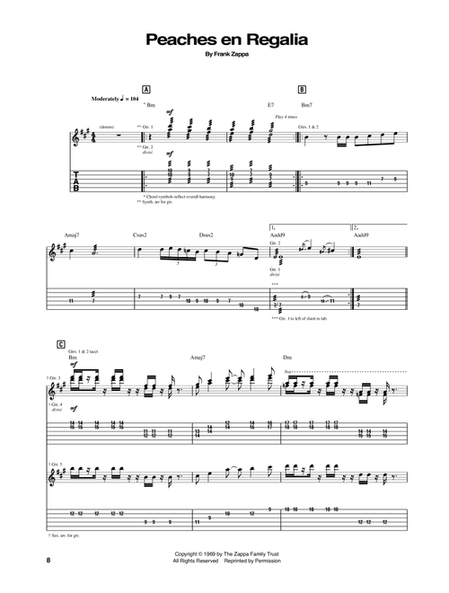 Peaches En Regalia - Frank Zappa (Guitar Tab)