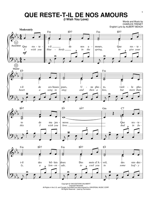 Que Reste-T-Il De Nos Amours (I Wish You Love) (Arr. Gary Meisner) - Charles Trenet (Accordion)
