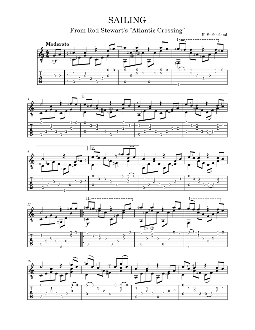 Sailing – Rod Stewart Sheet Music and Tab for Guitar (Solo) | MuseScore.com