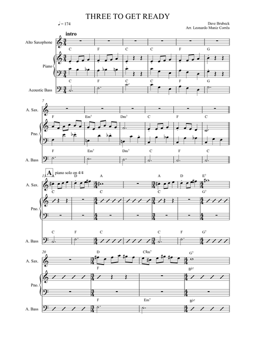 Three To Get Ready (Arr. Leonardo Muniz Corrêa) - Dave Brubeck (Small Ensemble)