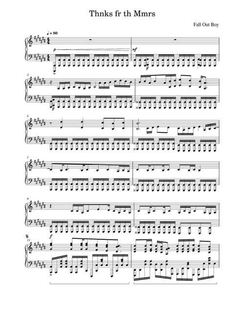 Thnks Fr Th Mmrs (Arr. Fall Out Boy) (Piano Solo)