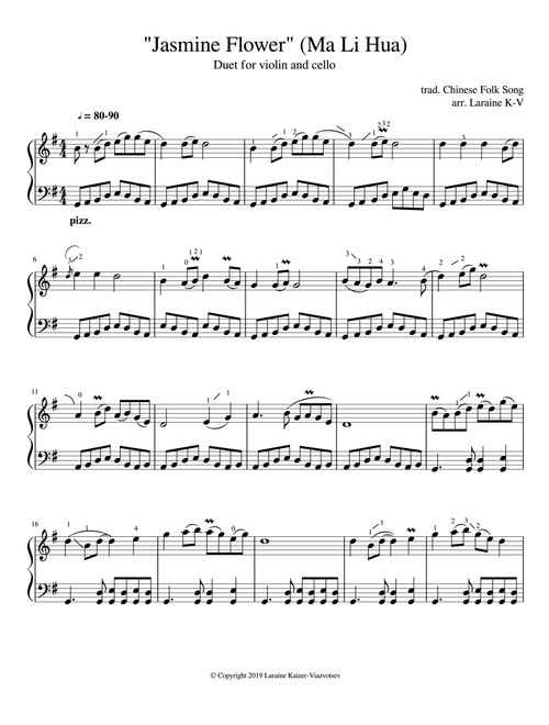 Jasmine Flower, Mo Li Hua, traditional Chinese Song (Arr. Laraine Kaizer-Viazovtsev) (Small Ensemble)