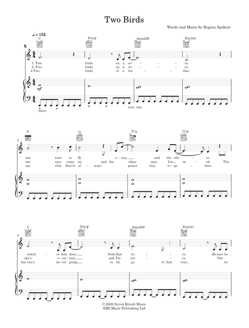 Two birds - Regina Spektor (Piano-Voice-Guitar)