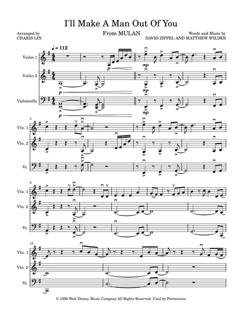 I'll Make A Man Out Of You (Arr. Charis Lin) - David Zippel, Matthew Wilder (String Ensemble)