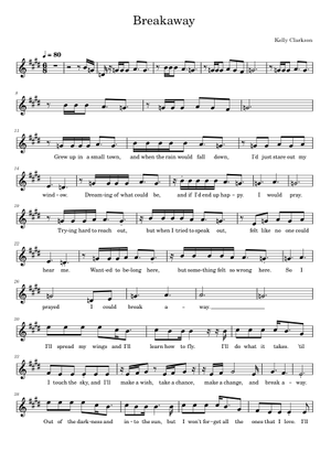 Play Official version of Breakaway Sheet Music by Kelly Clarkson for ...
