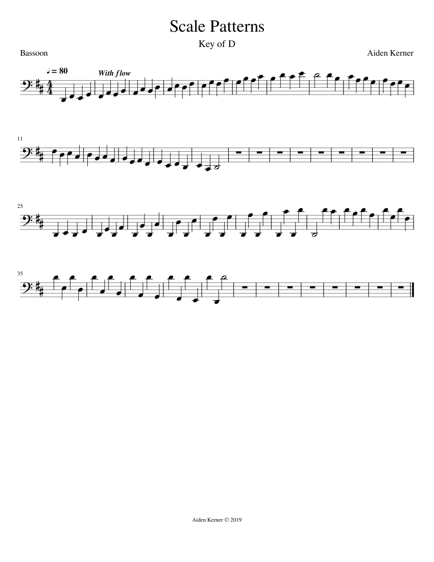 Scale Patterns (D) Sheet music for Bassoon (Solo) | Musescore.com