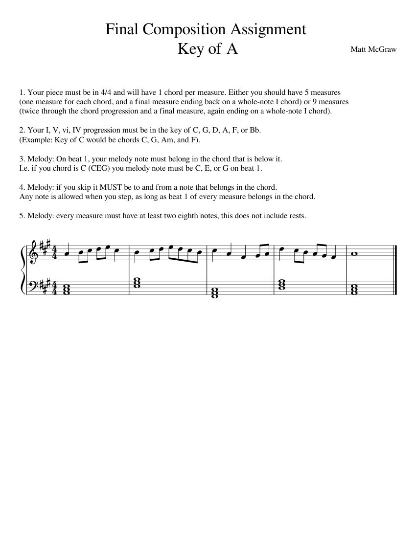 Final Composition Assignment Key of A Sheet Music for Piano (Solo) easy ...