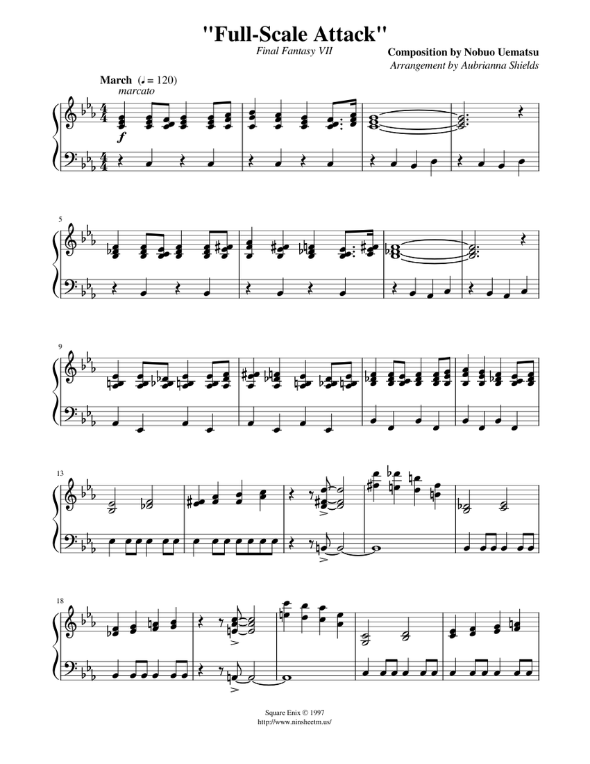 full scale attack final fantasy 7 Sheet Music for Piano (Solo