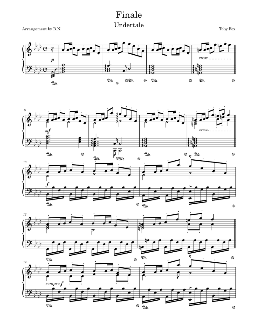 Finale (Undertale) Sheet Music for Piano (Solo) | MuseScore.com