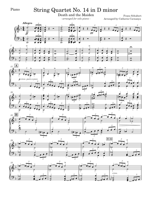 Mvt.I of Death and the Maiden for Solo Piano (String Quartet No. 14 in D Minor - Franz Schubert)