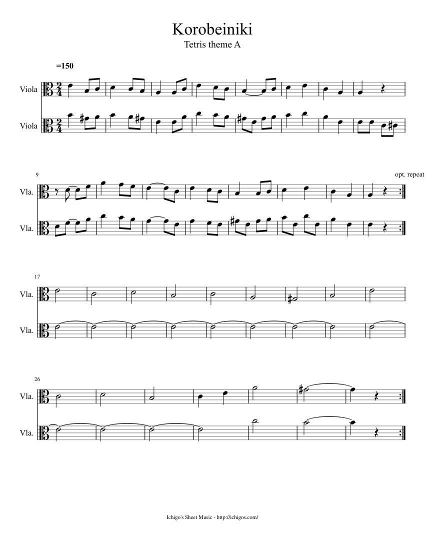Korobeiniki(tetris theme A) viola Sheet music for Viola (String Duet) |  