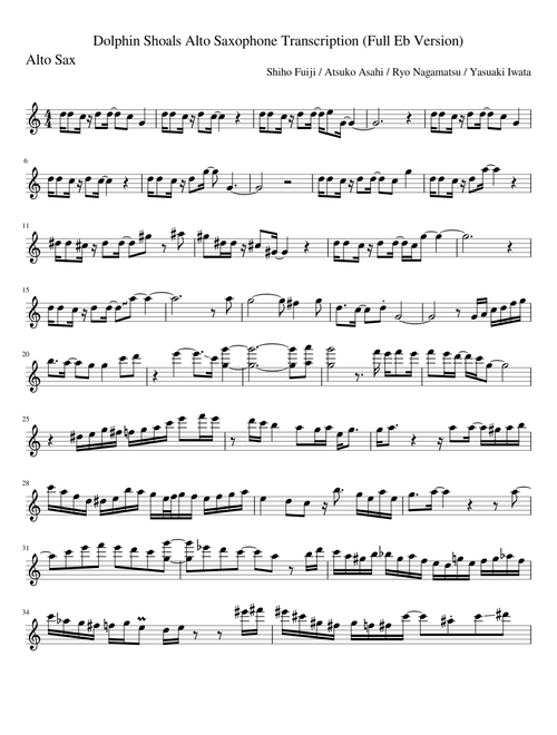 Dolphin Shoals Alto Saxophone Transcription (Full Eb Version)