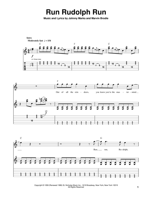 Run Rudolph Run - Chuck Berry (Easy Guitar with TAB)