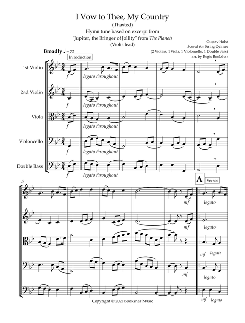 O God, Beyond All Praising (Thaxted) (Bb) (String Quintet - 2 Violins, 1 Viola, 1 Cello, 1 Bass) (Vi (Arr. Regis Bookshar) - Gustav Holst (String Ensemble)