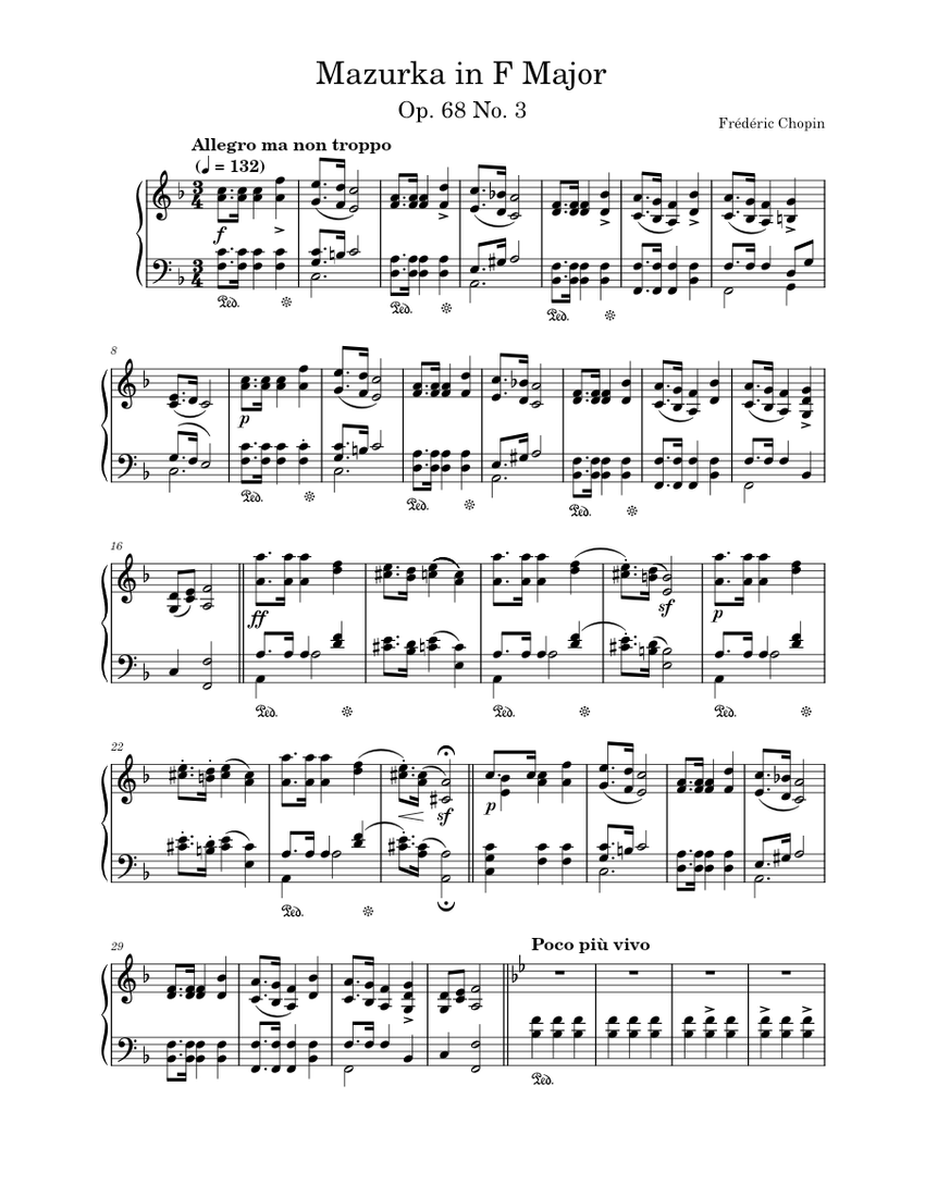 Mazurka in F Major Op. 68 No. 3 – Frédéric Chopin Sheet Music for