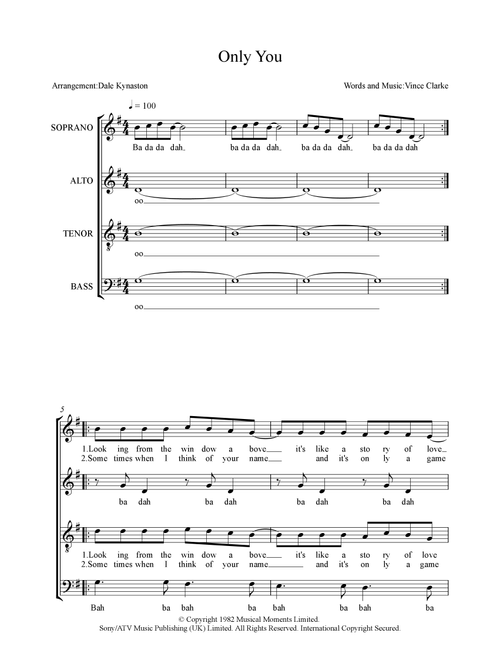 Only You (Arr. Dale Kynaston) - Vince Clarke (Choral, SATB)