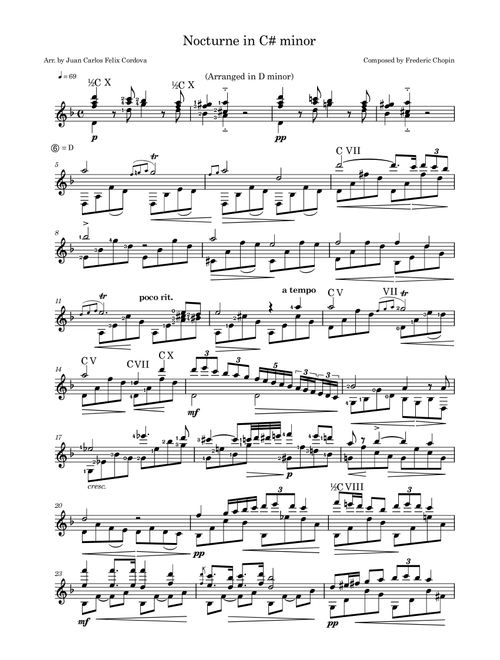 Nocturne in C# minor (Arr. for guitar in D minor) (Arr. Juan Carlos Felix Cordova) - Frederic Chopin (Solo Guitar)