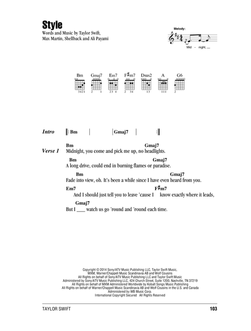 Style - Taylor Swift (Guitar Chords-Lyrics)
