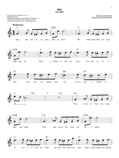 Ben - Michael Jackson (Easy Lead Sheet - Fake Book)