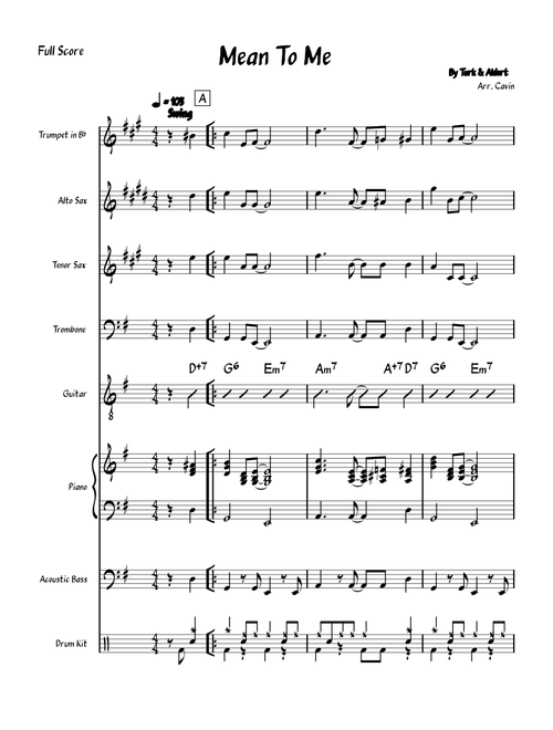 ボーカル　ビッグバンド譜面：MEAN TO ME Mean To Me Sheet Music with Chords for Piano (Solo) easy