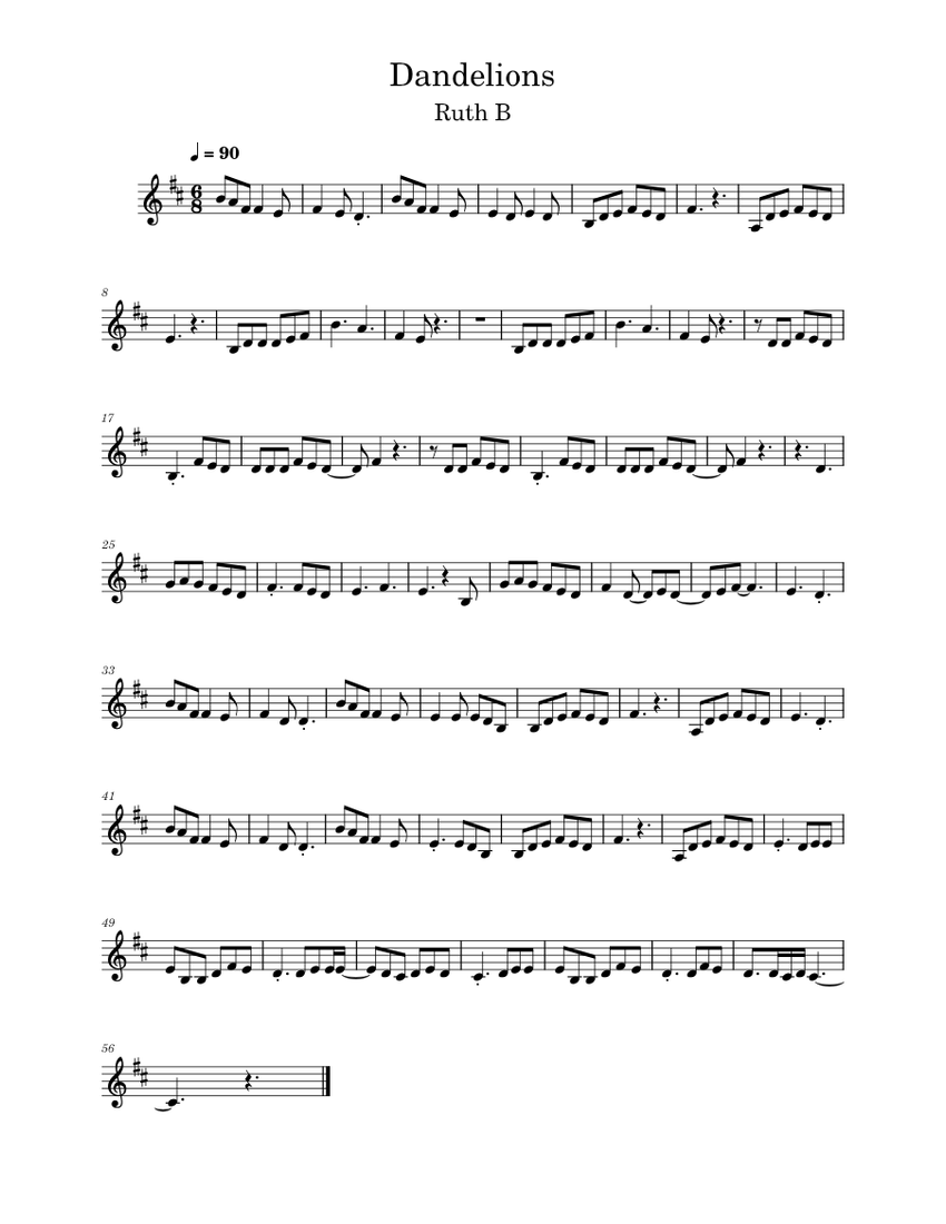 Dandelions – Ruth B Dandelions Sheet Music For Violin (Solo ...