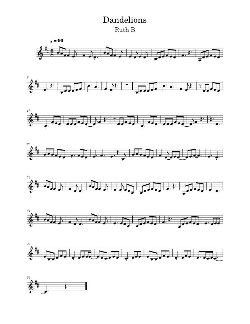 Dandelions Ruth B Dandelions Sheet music for Violin (Solo