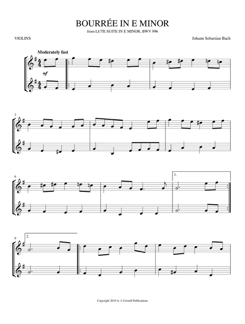 Bourrée in E Minor (Arr. Mark Phillips) - Johann Sebastian Bach (Violin Duet)