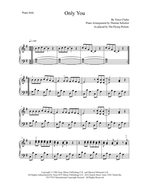 Only You (Arr. Thomas Schicker) - Yazoo (Piano Solo)