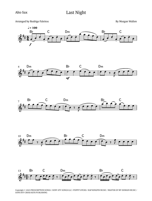 Last Night (Arr. Rodrigo Faleiros) - Morgan Wallen (Alto Sax Solo)