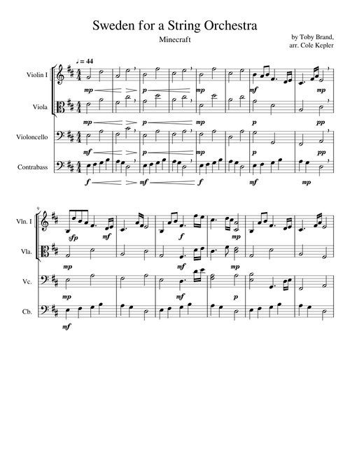 "Sweden" for a String Orchestra (From Minecraft)
