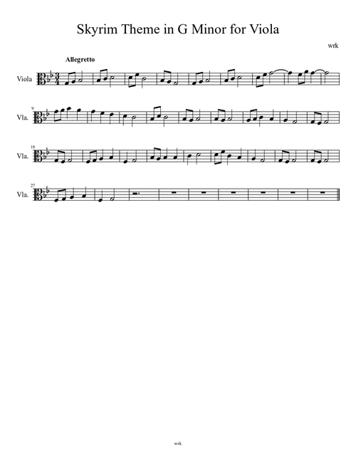 Skyrim Theme in G Minor for Viola
