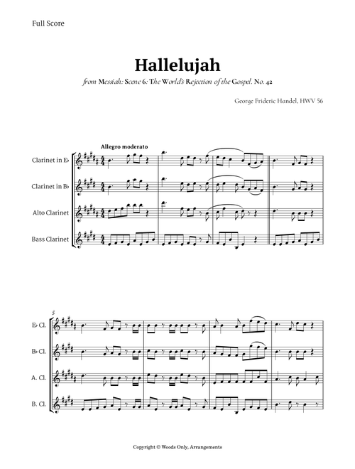 Hallelujah from Messiah by Handel for Clarinet Ensemble (Arr. Ander) (Woodwind Ensemble)