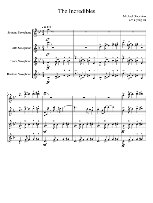 The Incredibles for Saxophone Quartet SATB