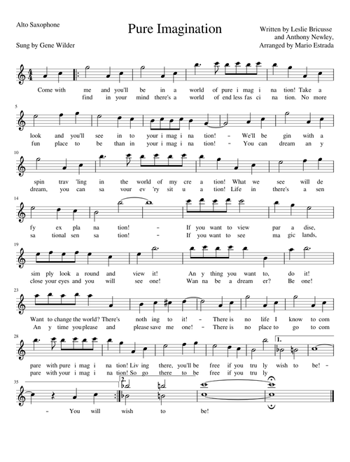 Pure Imagination for Alto Saxophone