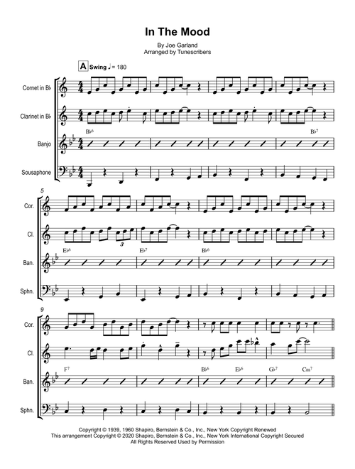 In The Mood (Arr. Tunescribers) - Joe Garland (Small Ensemble)