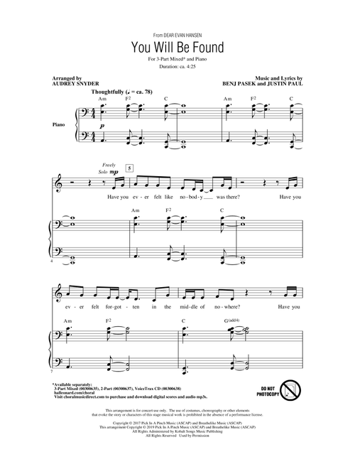 You Will Be Found (from Dear Evan Hansen) (arr. Audrey Snyder) - Pasek & Paul, Benj Pasek, Justin Paul (Choral, 3-Part Mixed)
